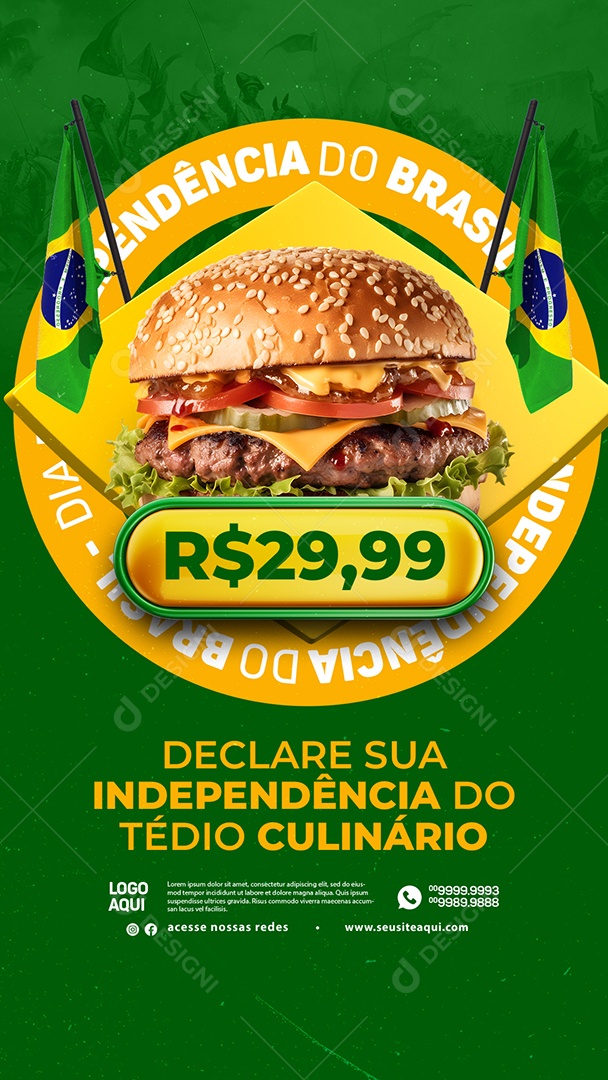 Story Hamburgueria Independência do Brasil Hambúrguer 29,99 Social Media PSD Editável