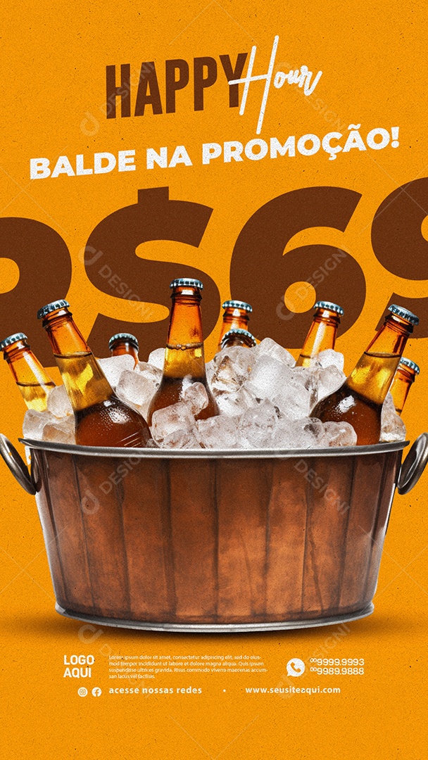 Story Cervejaria Happy Hour Balde na Promoção 69,00 Social Media PSD Editável