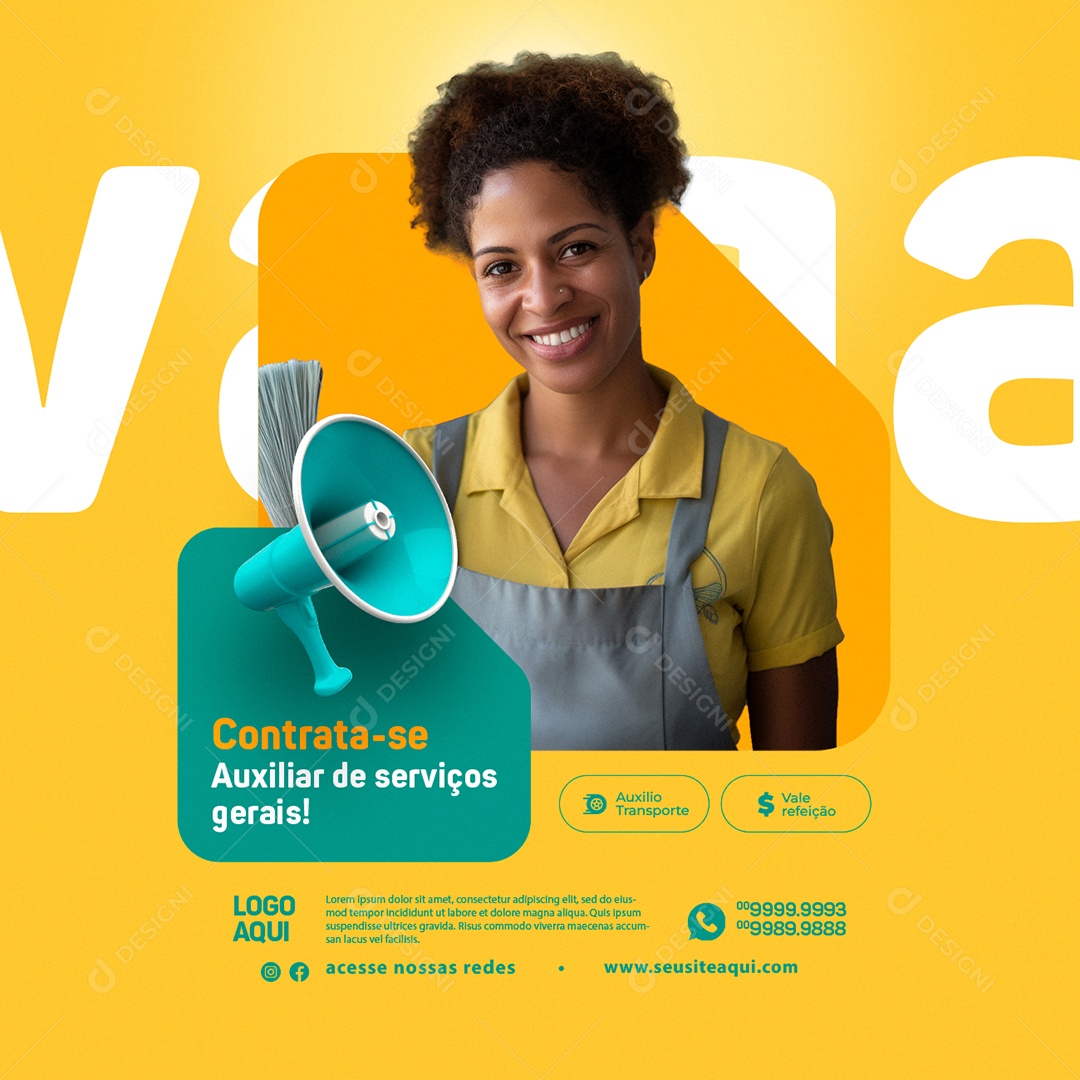 Social Media Contrate-se Auxiliar de Serviços Gerais Vagas De Empregos PSD Editável