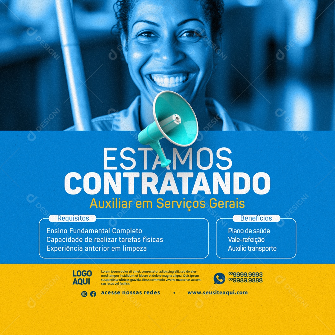 Vagas De Empregos Estamos Contratando Auxiliar em Serviços Gerais Social Media PSD Editável