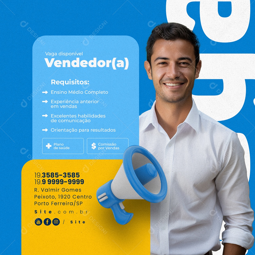 Vagas De Empregos Contrate-se Vaga Disponível Vendedor Social Media PSD Editável