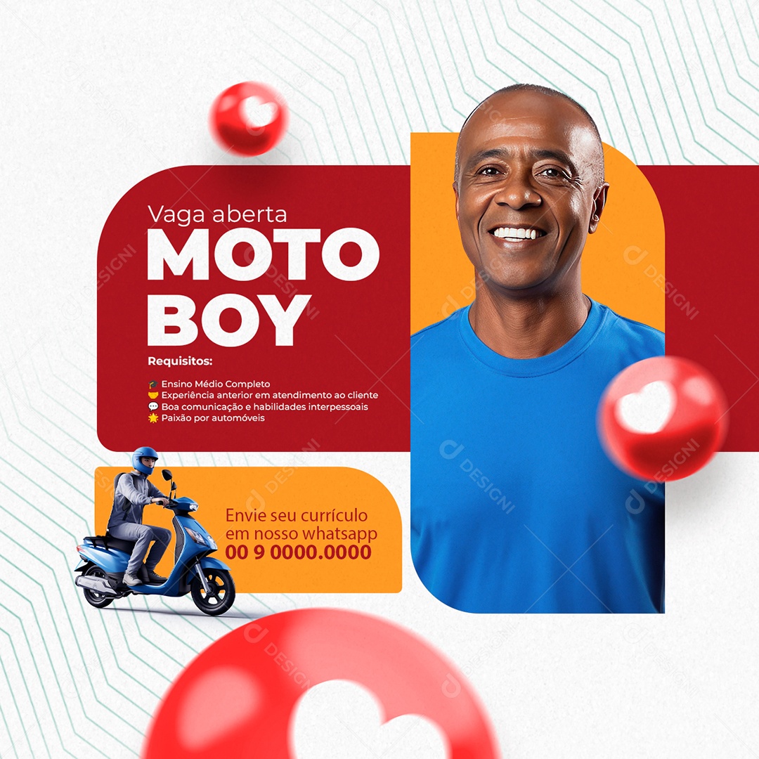 Vagas De Empregos Vaga Aberta Moto Boy Requisitos Ensino Médio Completo Social Media PSD Editável