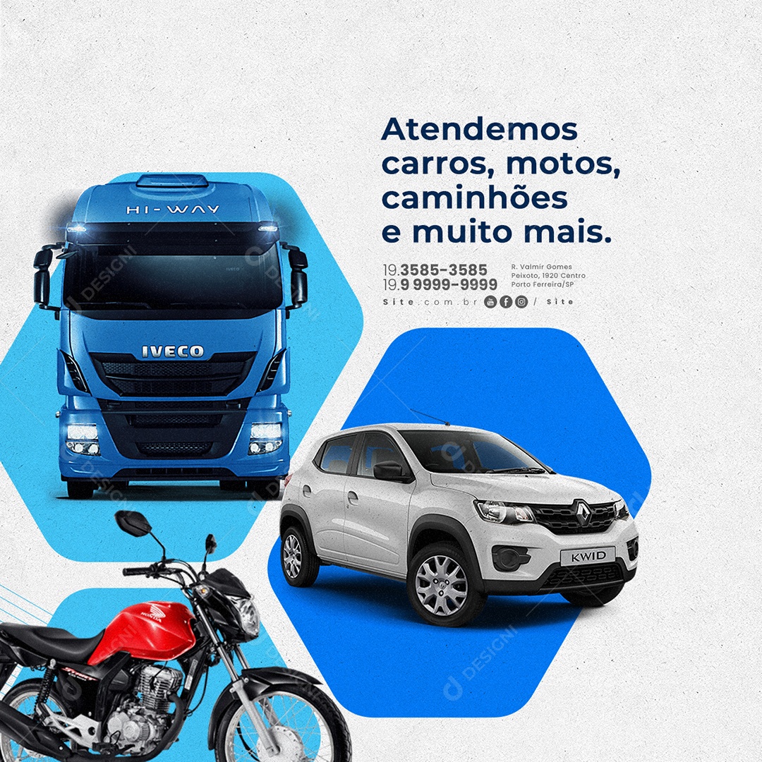 Vistoria e Revisão Atendemos Carros Motos Caminhões e Muito Mais Social Media PSD Editável