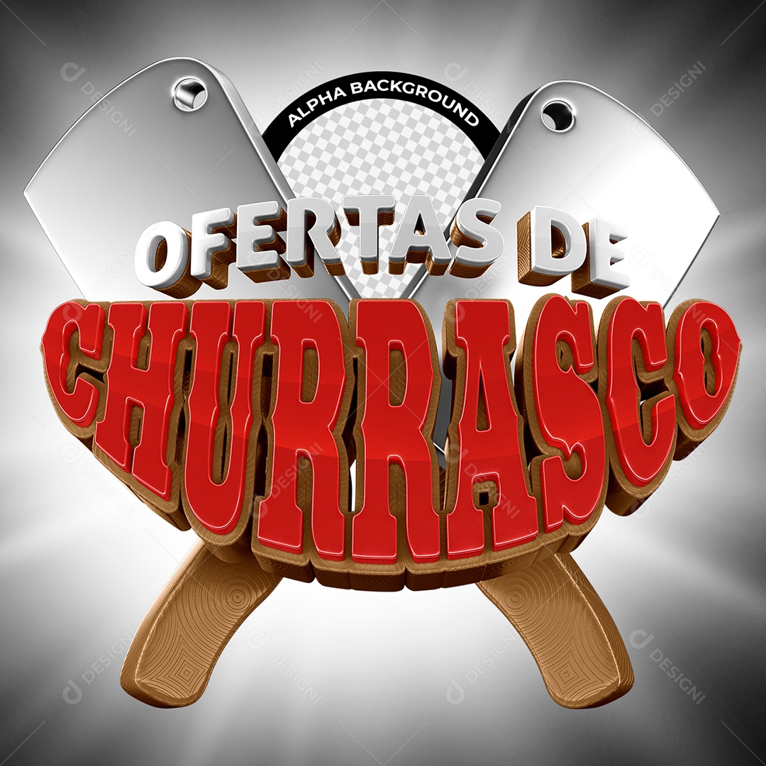 Ofertas de Churrasco Selo 3D Branco e Vermelho para Composição PSD