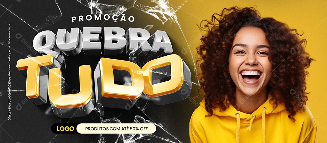 Banner Promoção Quebra Tudo Supermercado Produtos com Até 50% Off Social Media PSD Editável