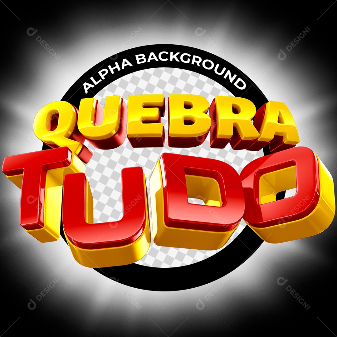 Quebra Tudo Selo 3D Dourado e Vermelho para Composição PSD