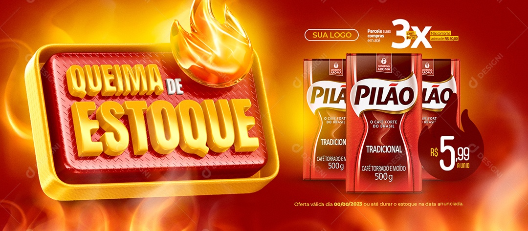 Social Media Banner Queima De Estoque Supermercado Pilão Café Torrado PSD Editável