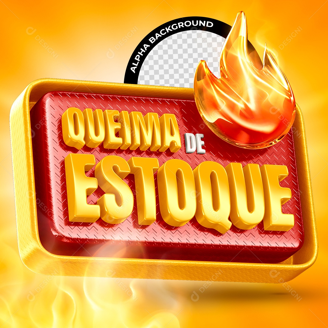 Queima de Estoque Selo 3D Dourado e Vermelho para Composição PSD
