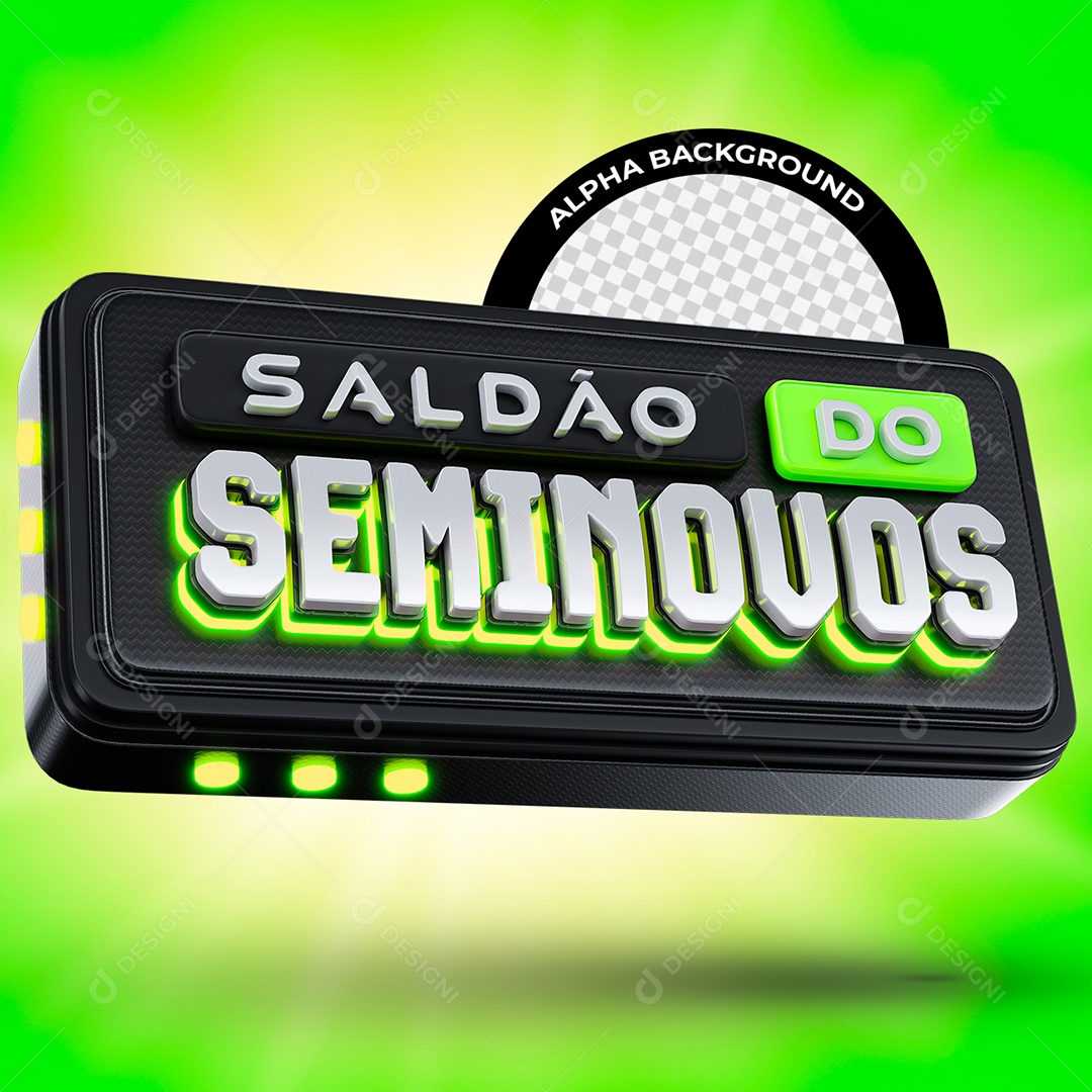 Saldão do Seminovos Selo 3D Branco Verde e Preto para Composição PSD