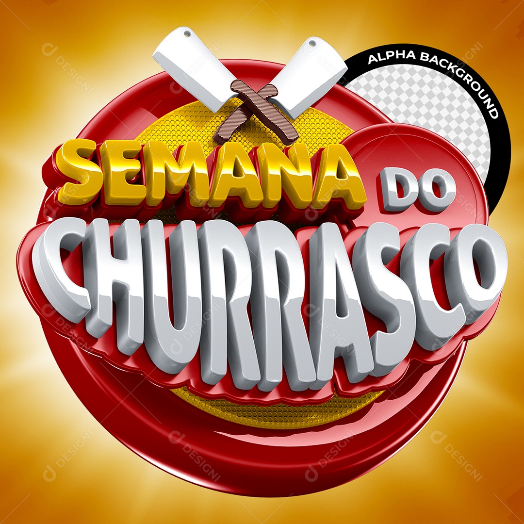 Semana do Churrasco Selo 3D Dourado Branco e Vermelho para Composição PSD