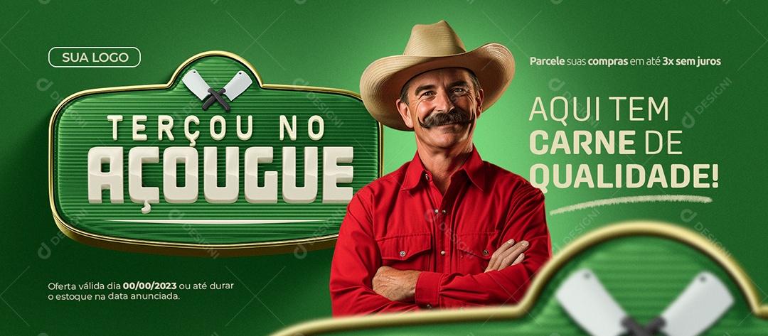 Social Media Banner Terçou no Açougue Aqui tem Carne de Qualidade PSD Editável