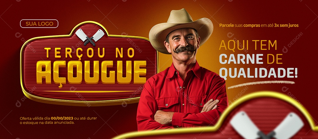 Banner Terçou no Açougue Aqui tem Carne de Qualidade Social Media PSD Editável