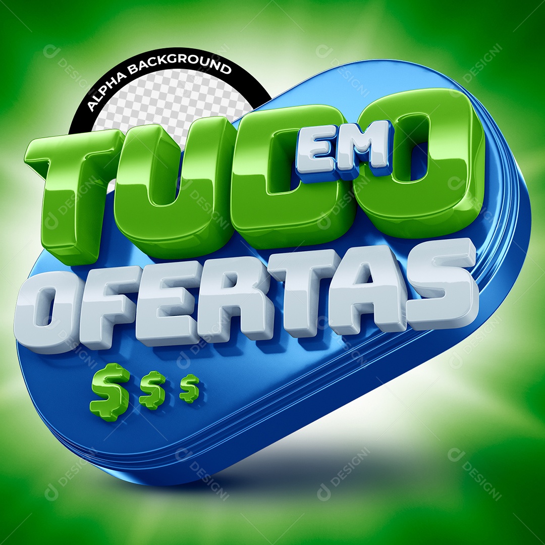 Tudo em Ofertas Selo 3D Verde e Azul para Composição PSD