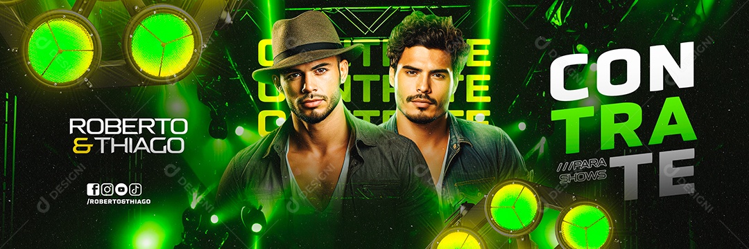 Banner Flyer Contrate para Shows Roberto & Thiago Social Media PSD Editável
