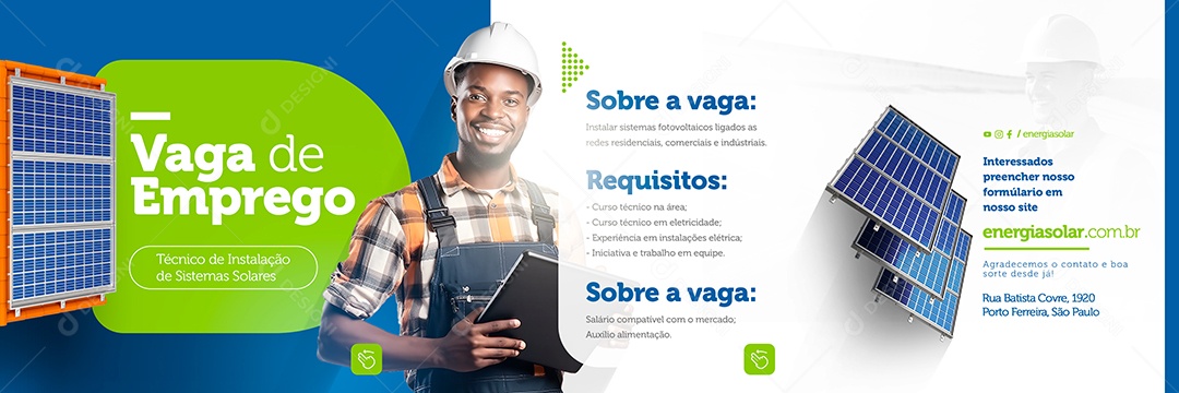 Social Media Carrossel Vaga de Emprego Energia Solar PSD Editável