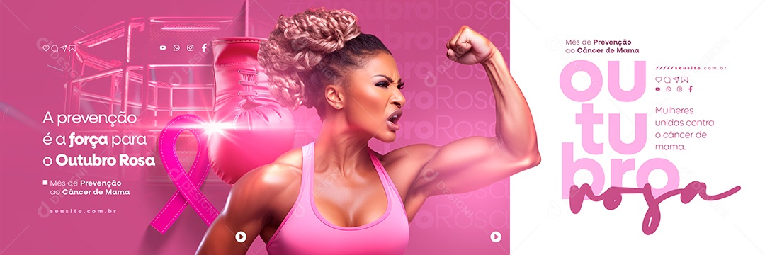 Carrossel A Prevenção é a Força para o Outubro Rosa Social Media PSD Editável