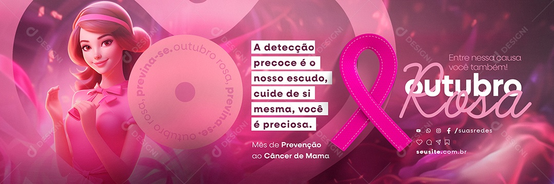 Carrossel Outubro Rosa Mês de Prevenção ao Câncer de Mama Social Media PSD Editável
