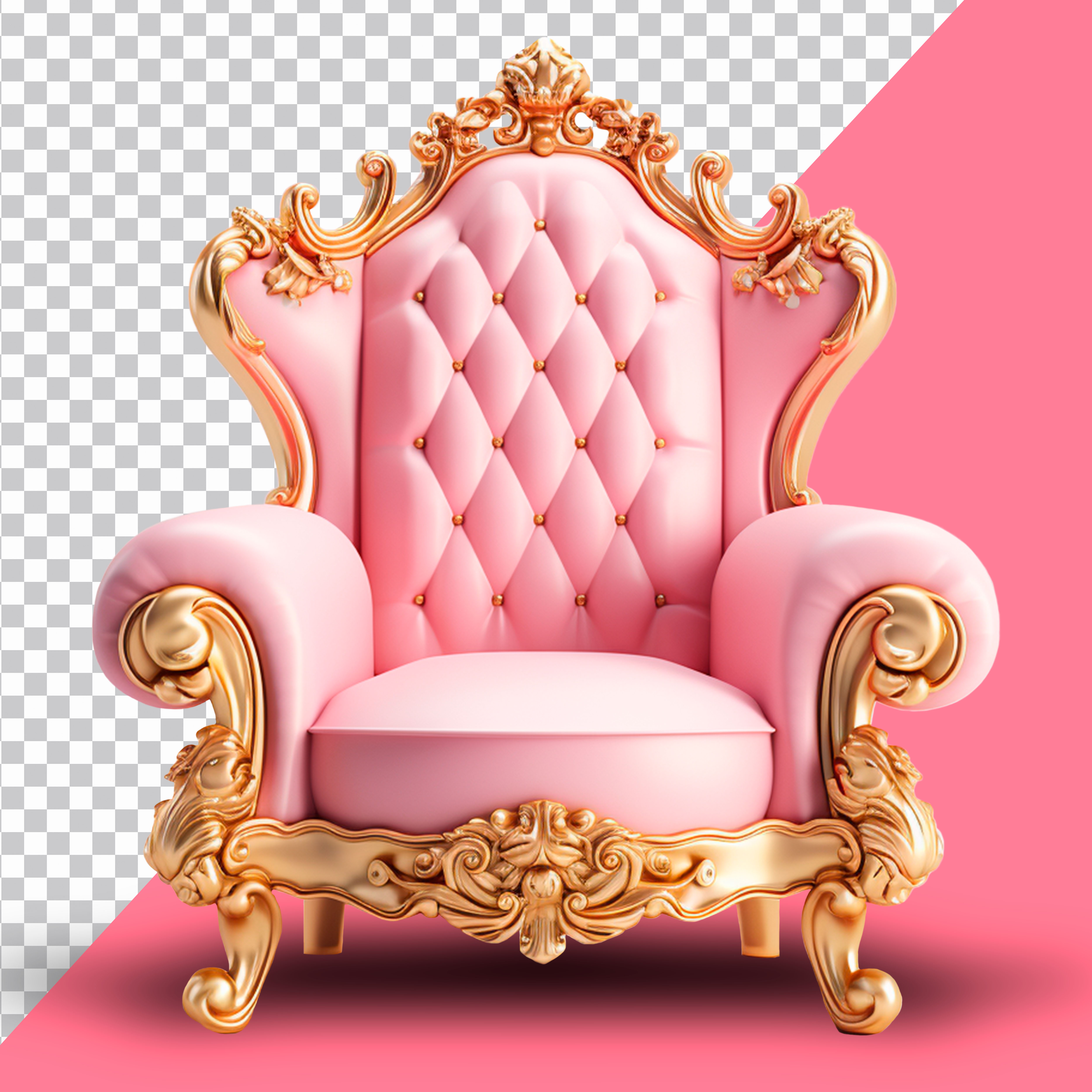 Elemento 3D Poltrona Rosa e Dourada Para Composição PSD
