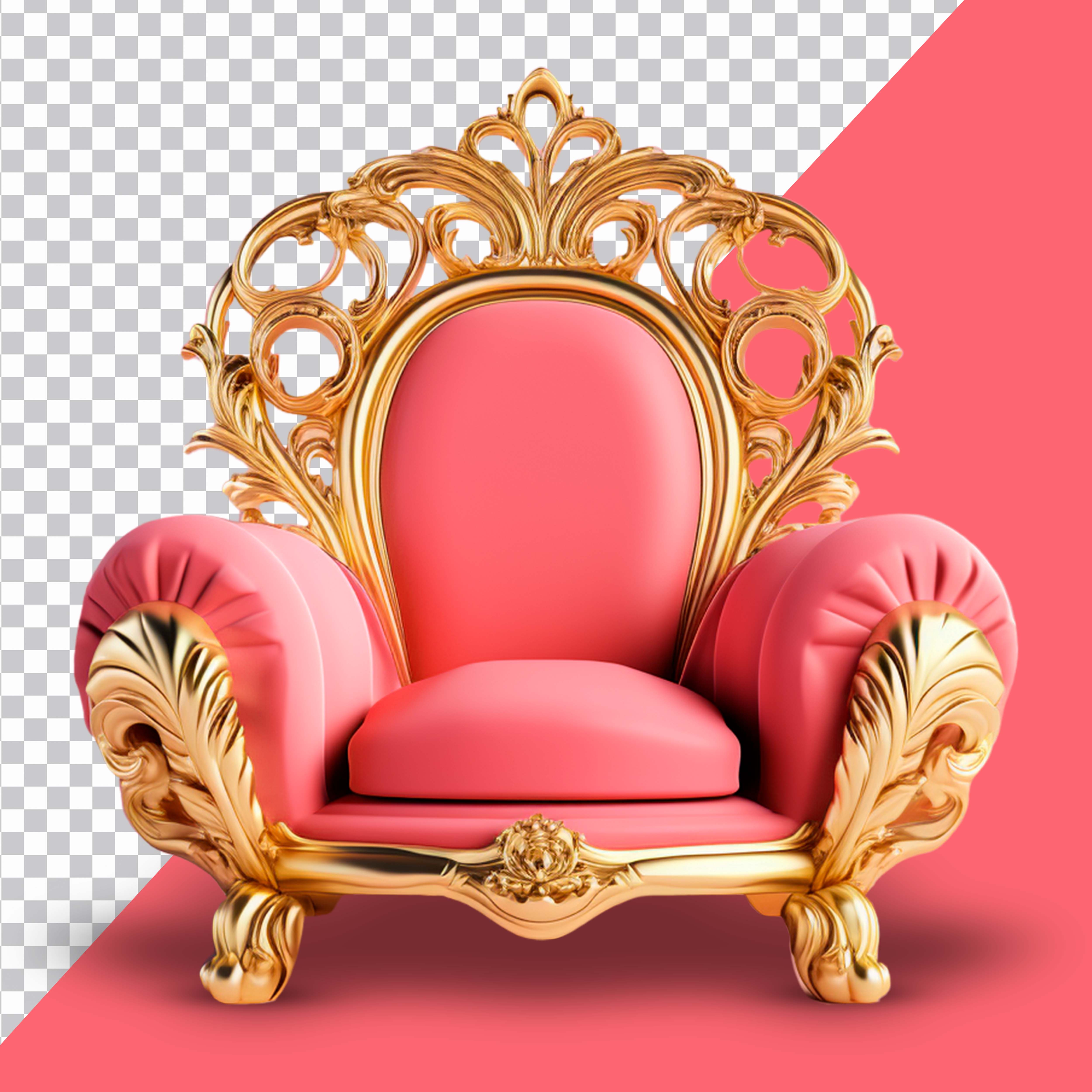 Poltrona Rosa e Dourada Elemento 3D Para Composição PSD