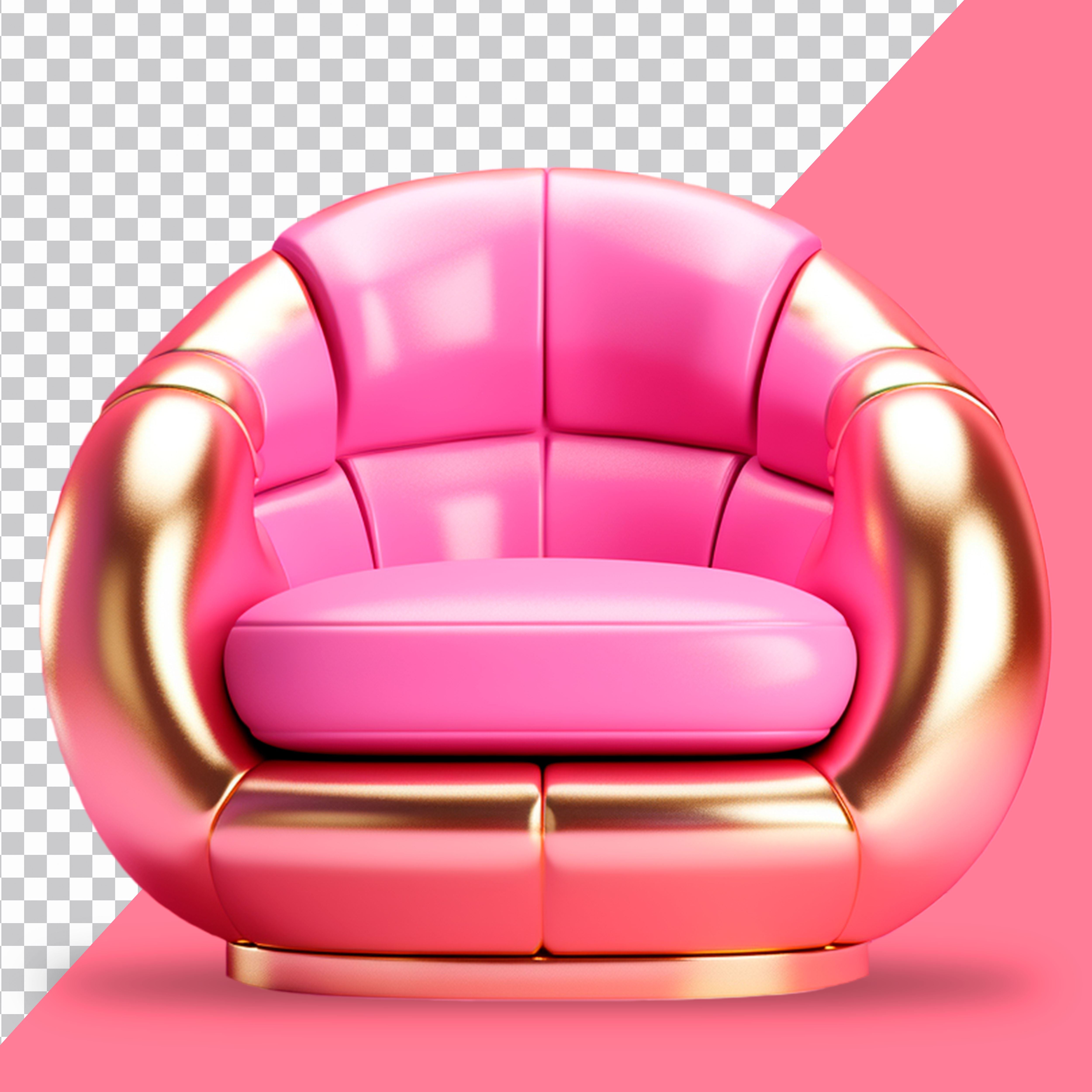 Elemento 3D Poltrona Rosa e Dourado Futurística Para Composição PSD