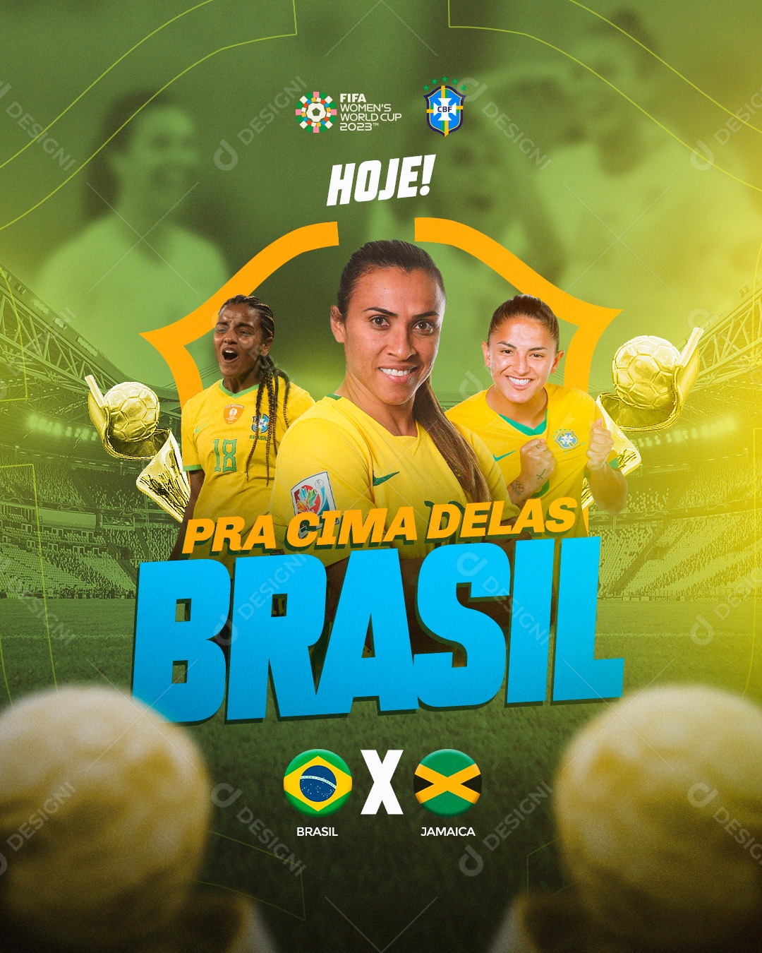 Flyer Feed Futebol Pra Cima Delas Brasil Social Media PSD Editável