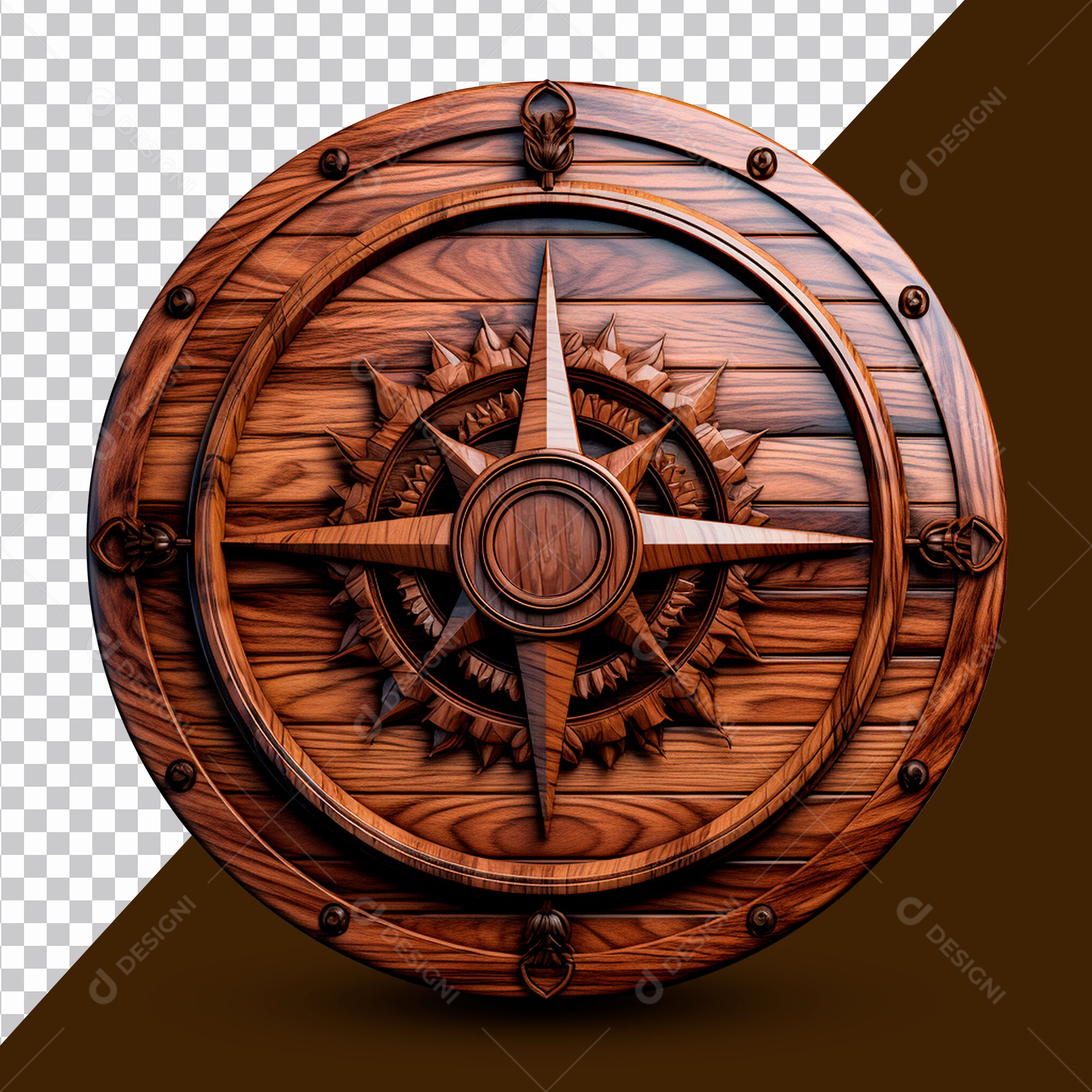 Elemento 3D Madeira Circular Bússola Para Composição PSD