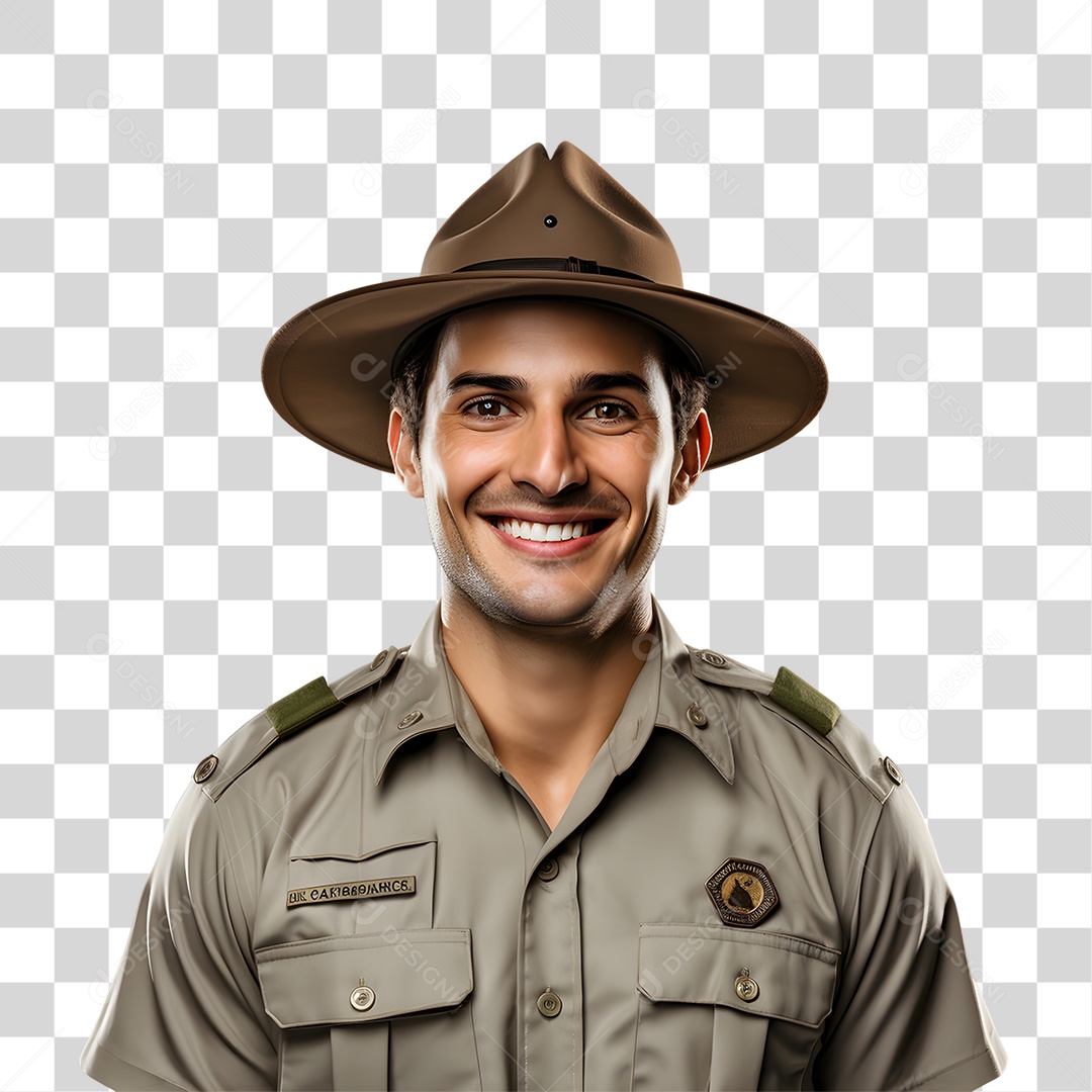 Homem Guarda Florestal Sorridente PNG Transparente