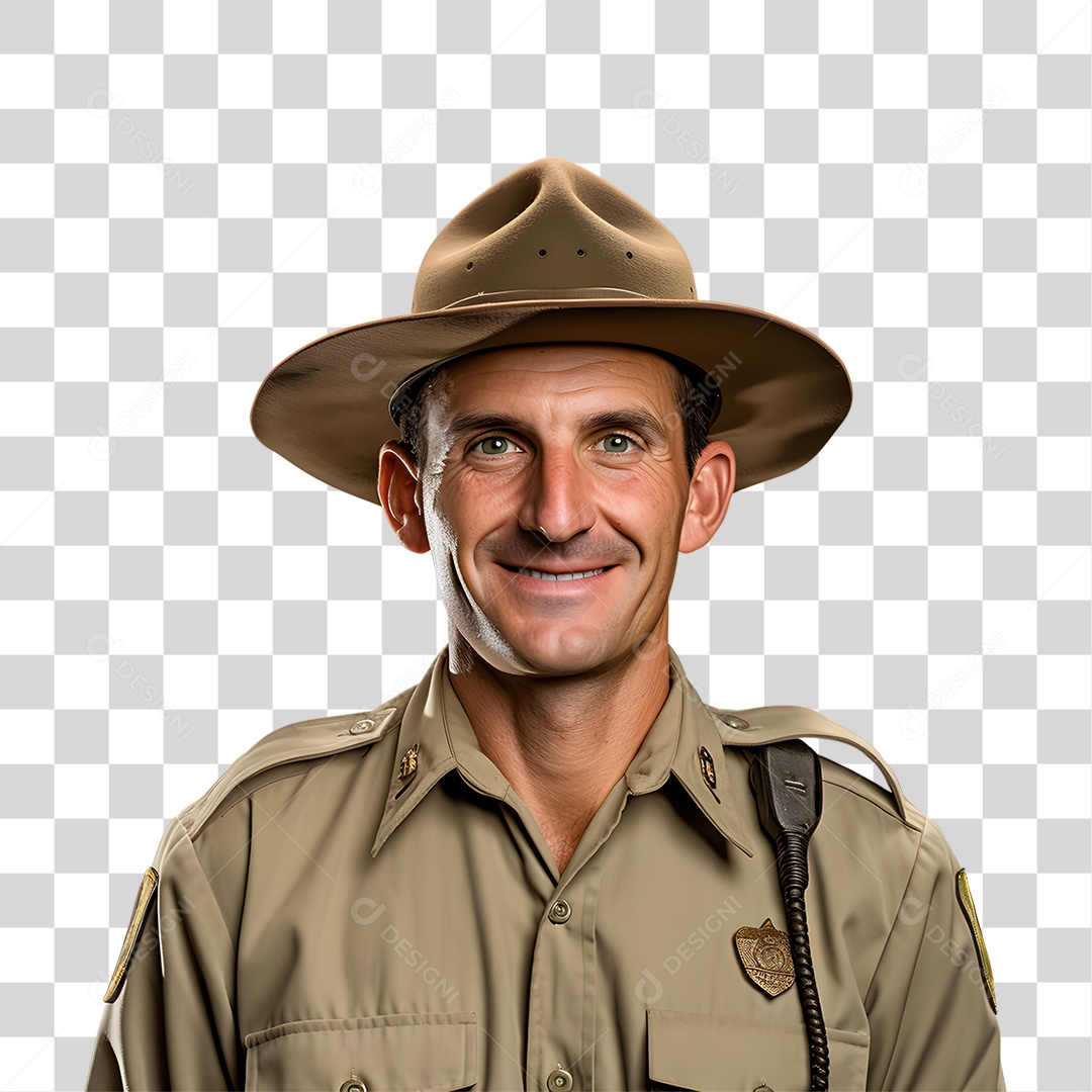 Homem Guarda Florestal Sorridente PNG Transparente