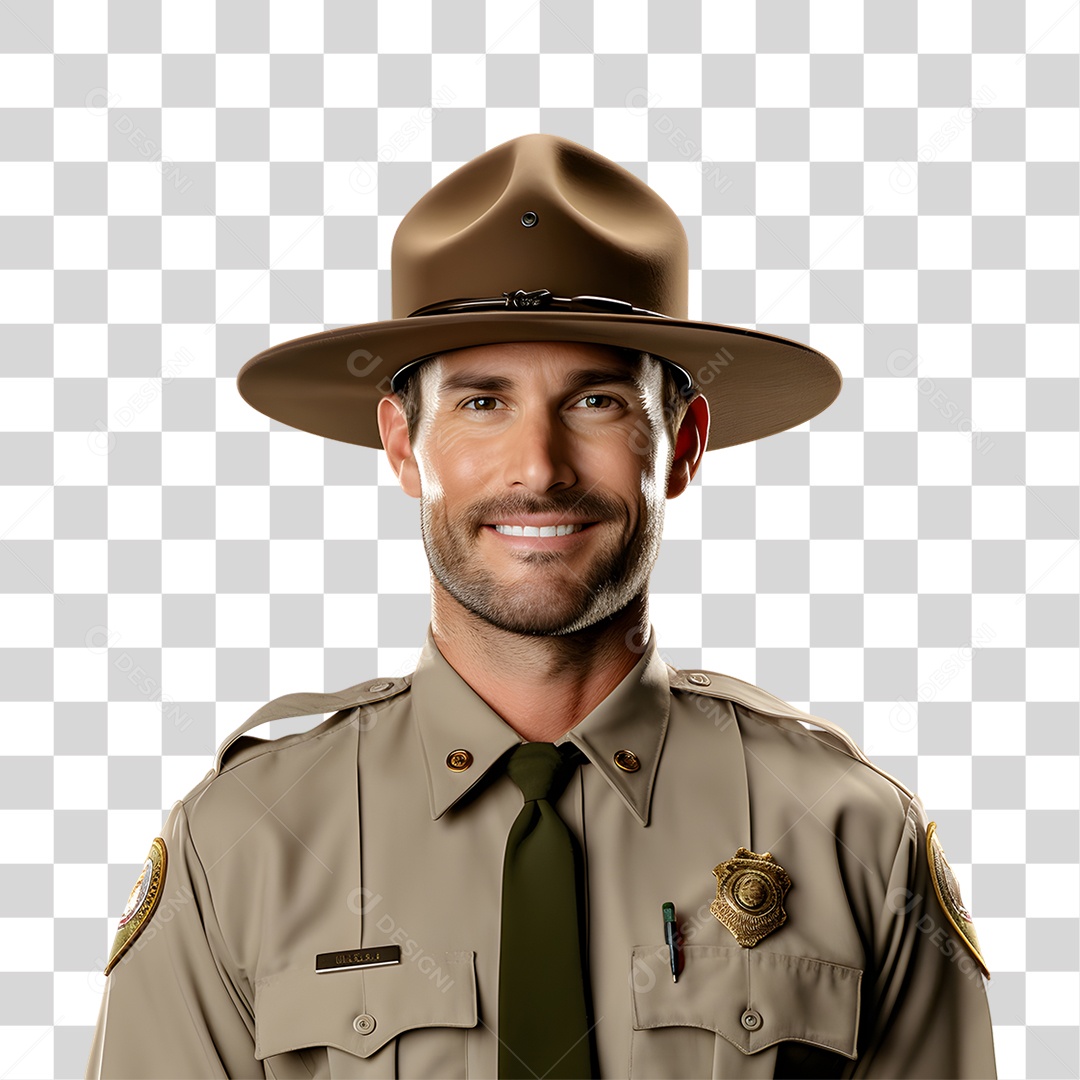 Homem Guarda Florestal Sorridente PNG Transparente