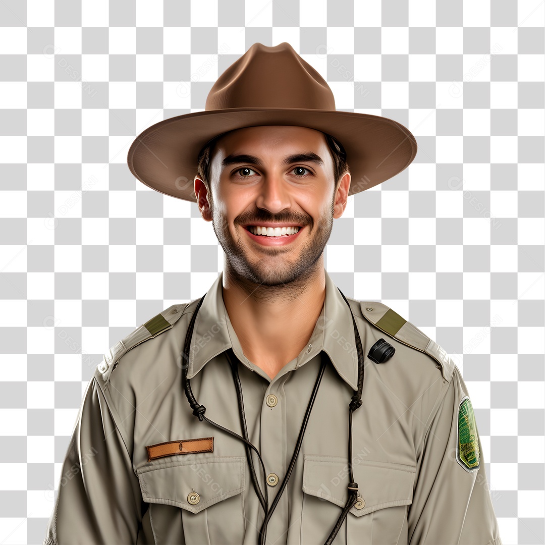 Homem Guarda Florestal Sorridente PNG Transparente