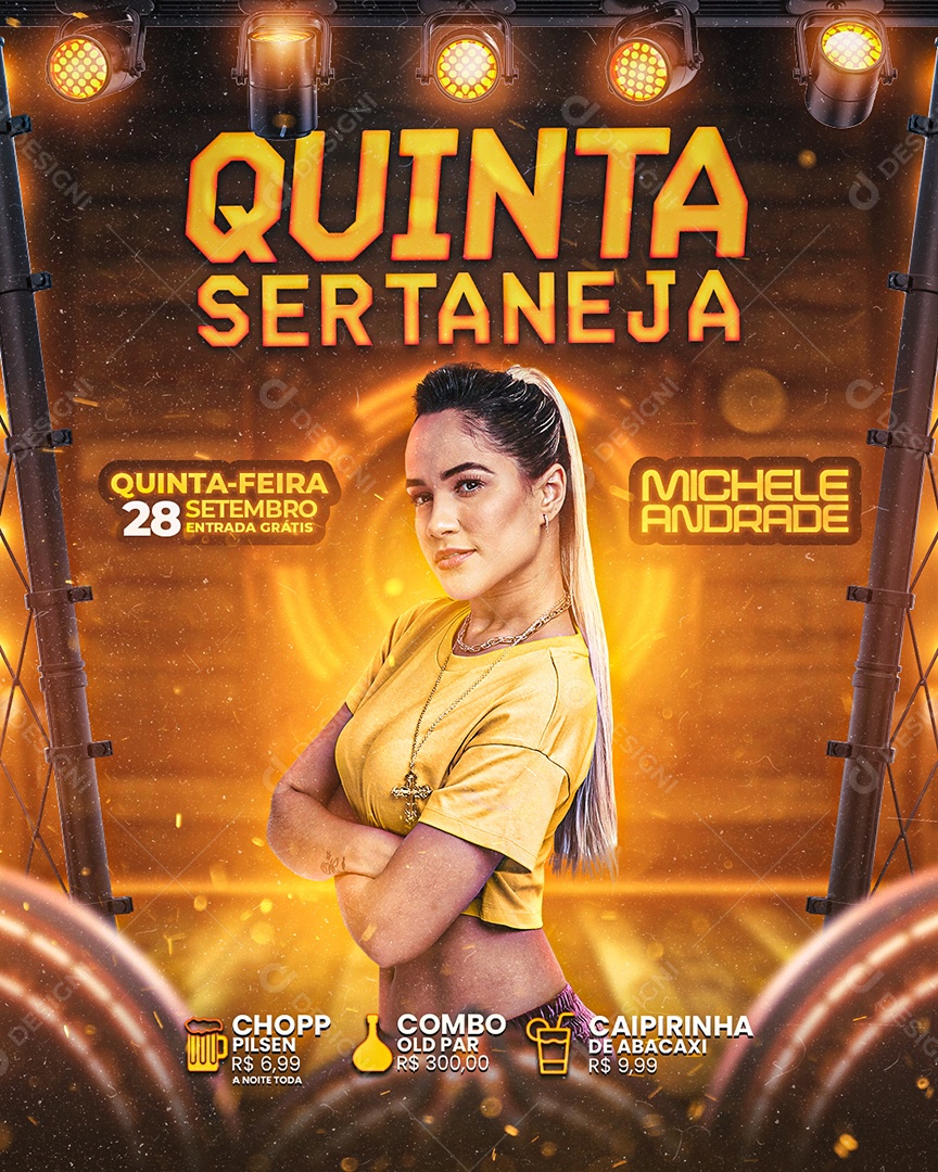 Flyer Quinta Sertaneja Michele Andrade Social Media PSD Editável