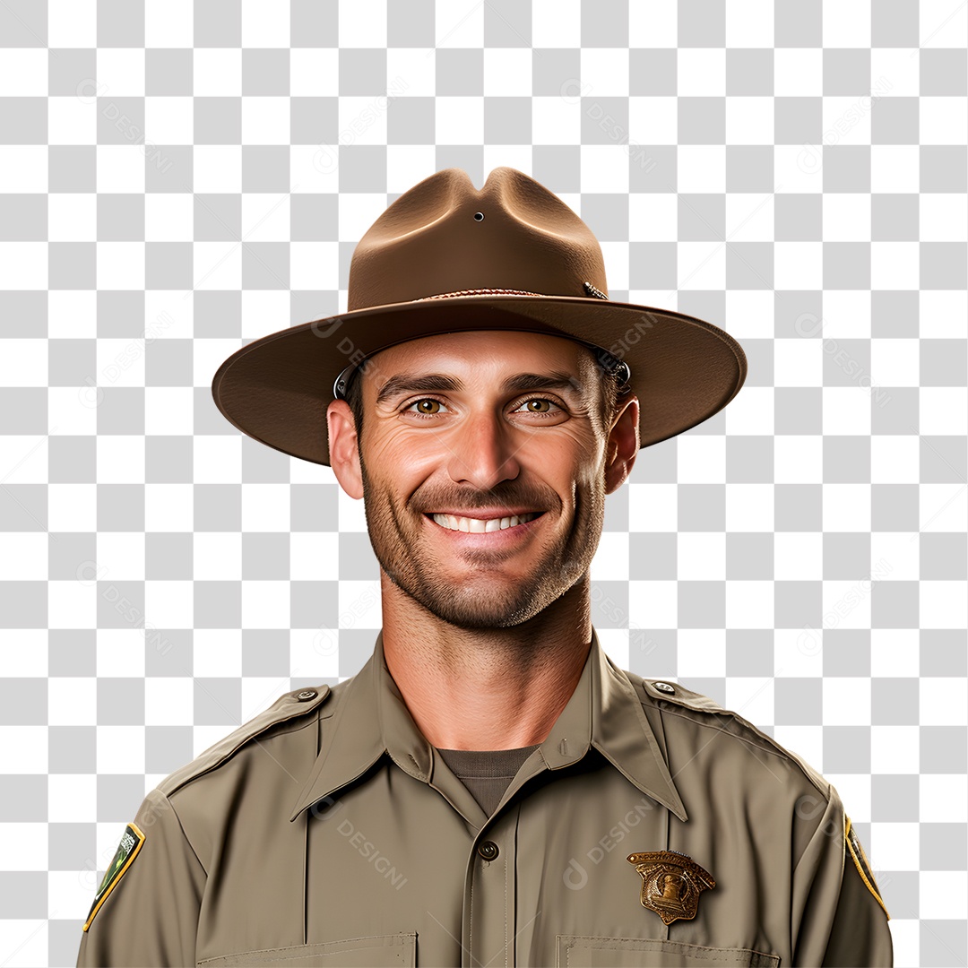 Homem Guarda Florestal Sorridente PNG Transparente
