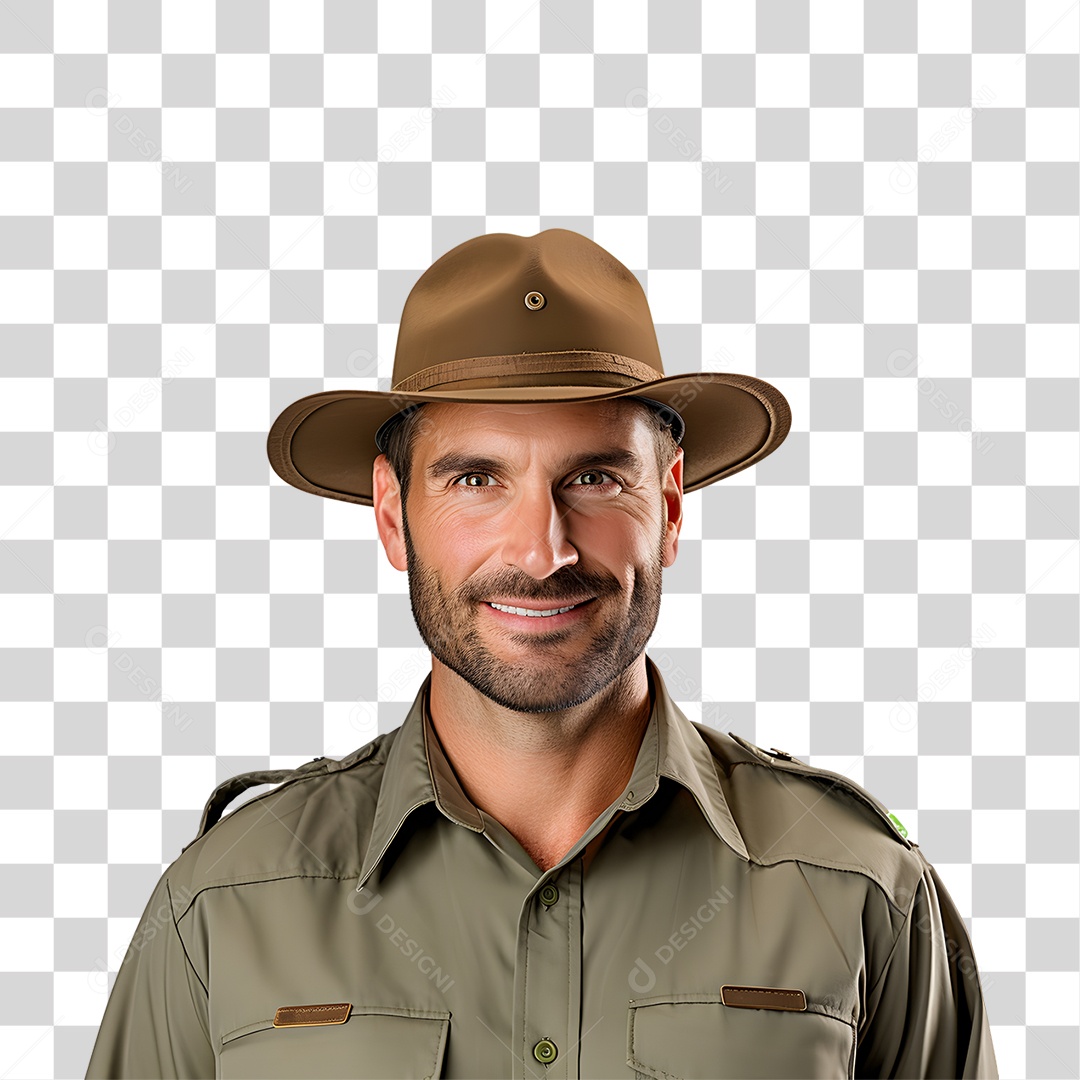 Homem Guarda Florestal Sorridente PNG Transparente