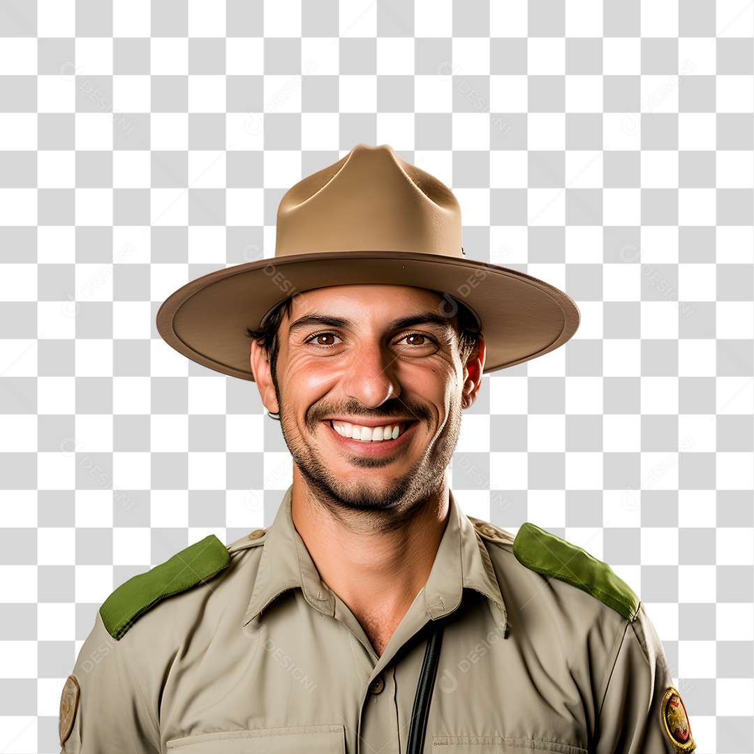 Homem Guarda Florestal Sorridente PNG Transparente