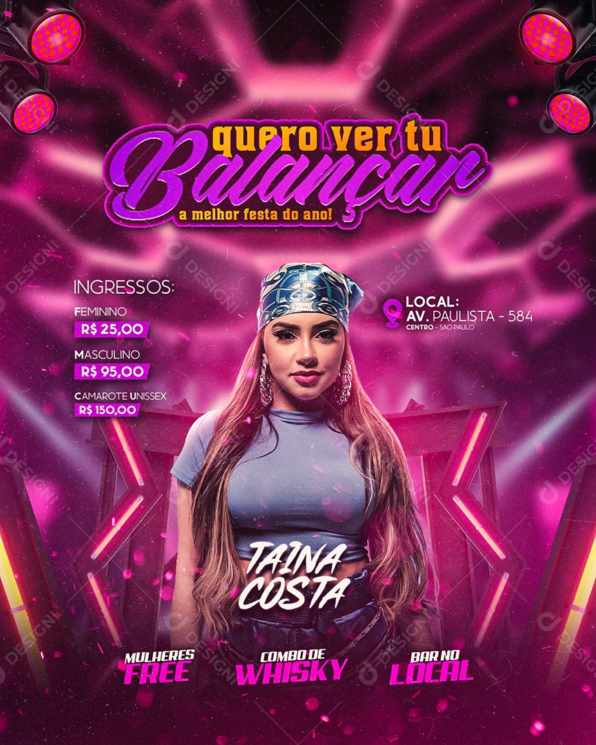 Flyer Quero ver Tu Balançar Taina Costa Social Media PSD Editável