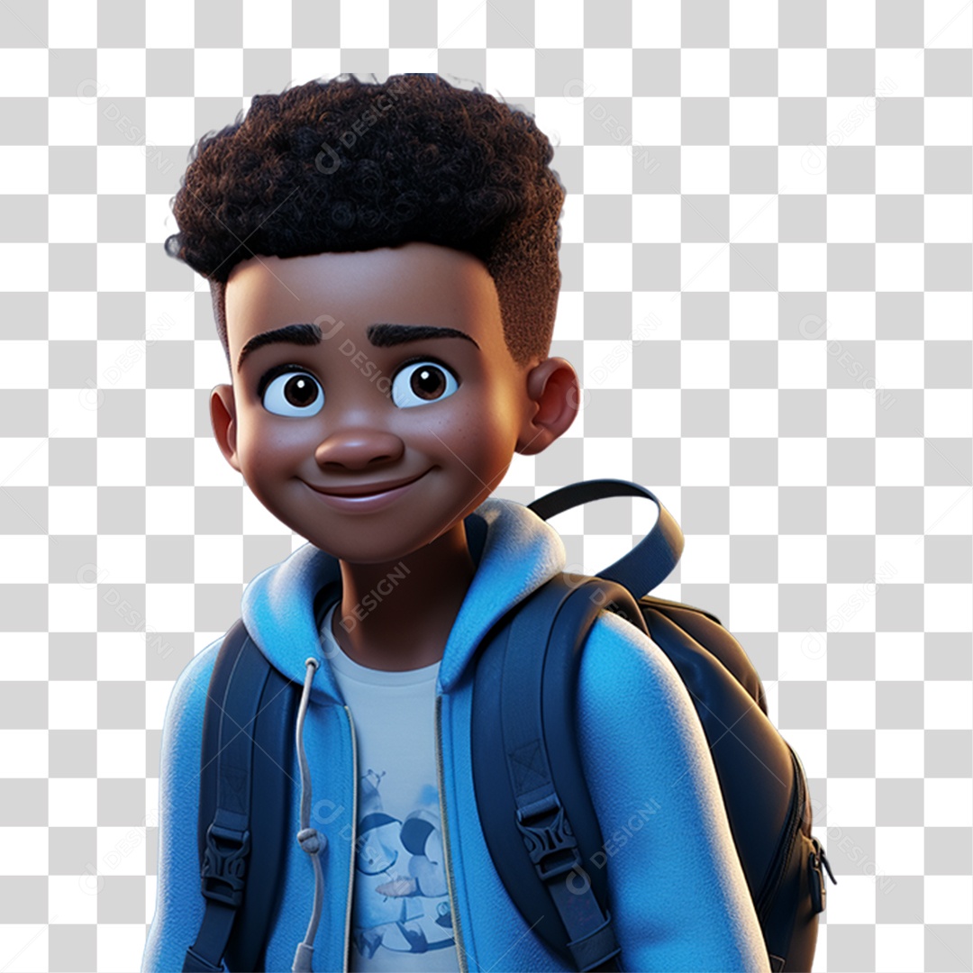 Menino Moreno com Mochila nas Costas PNG Transparente