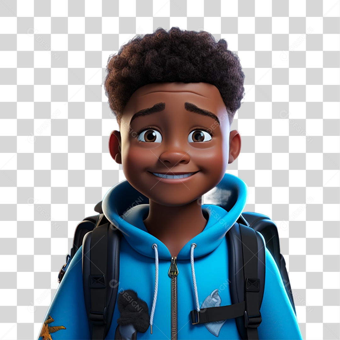 Menino Moreno com Mochila nas Costas PNG Transparente