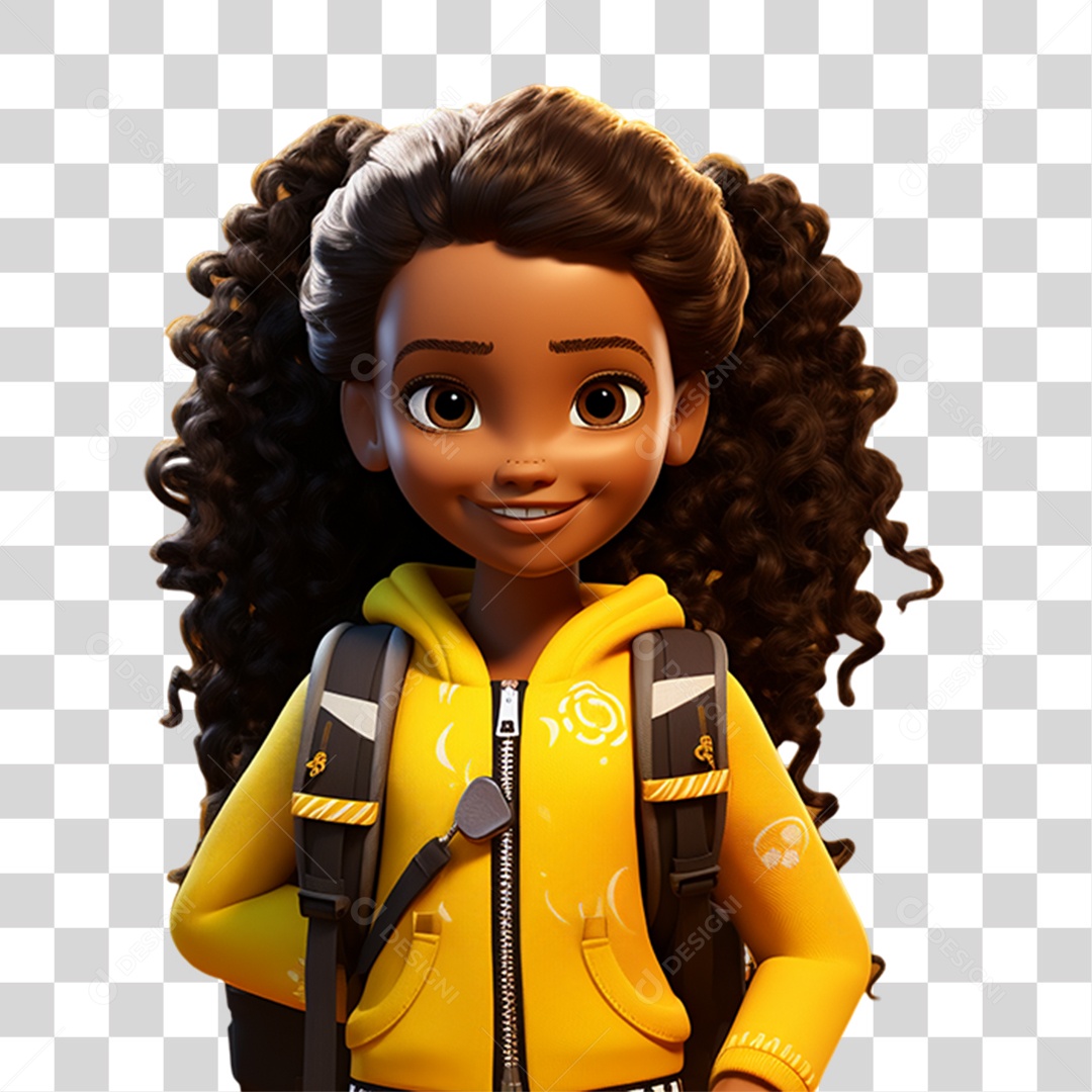 Menina Morena com Mochila nas Costas PNG Transparente