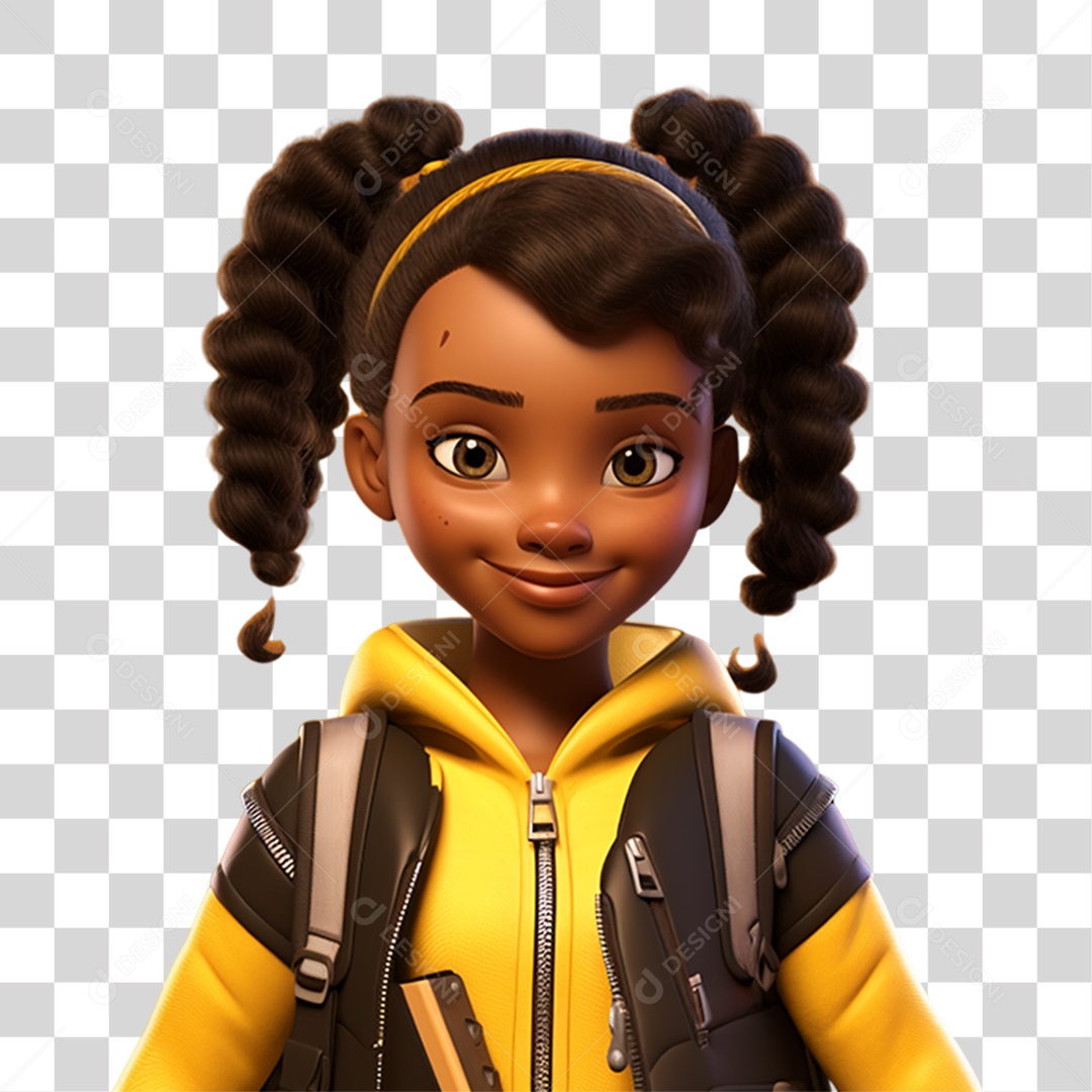 Menina Morena com Mochila nas Costas PNG Transparente