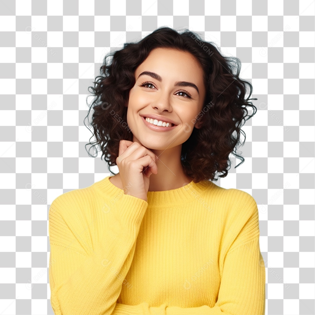 Mulher de Amarelo Sorrindo PNG Transparente