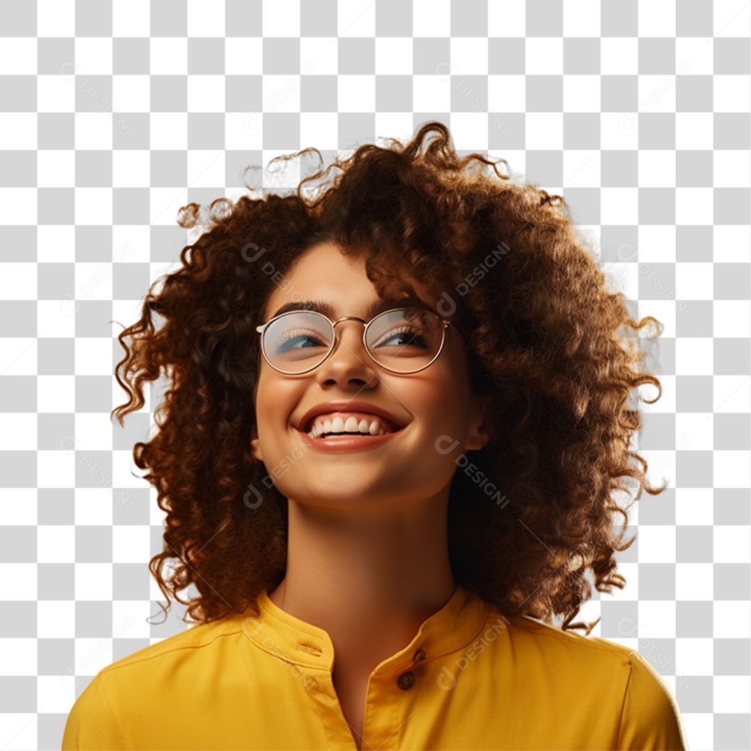 Mulher de Amarelo Sorrindo PNG Transparente