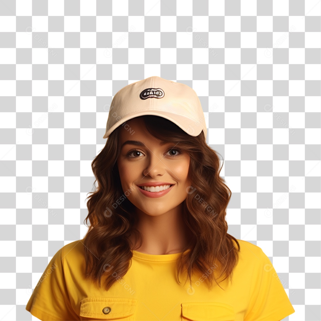 Mulher de Amarelo Sorrindo PNG Transparente