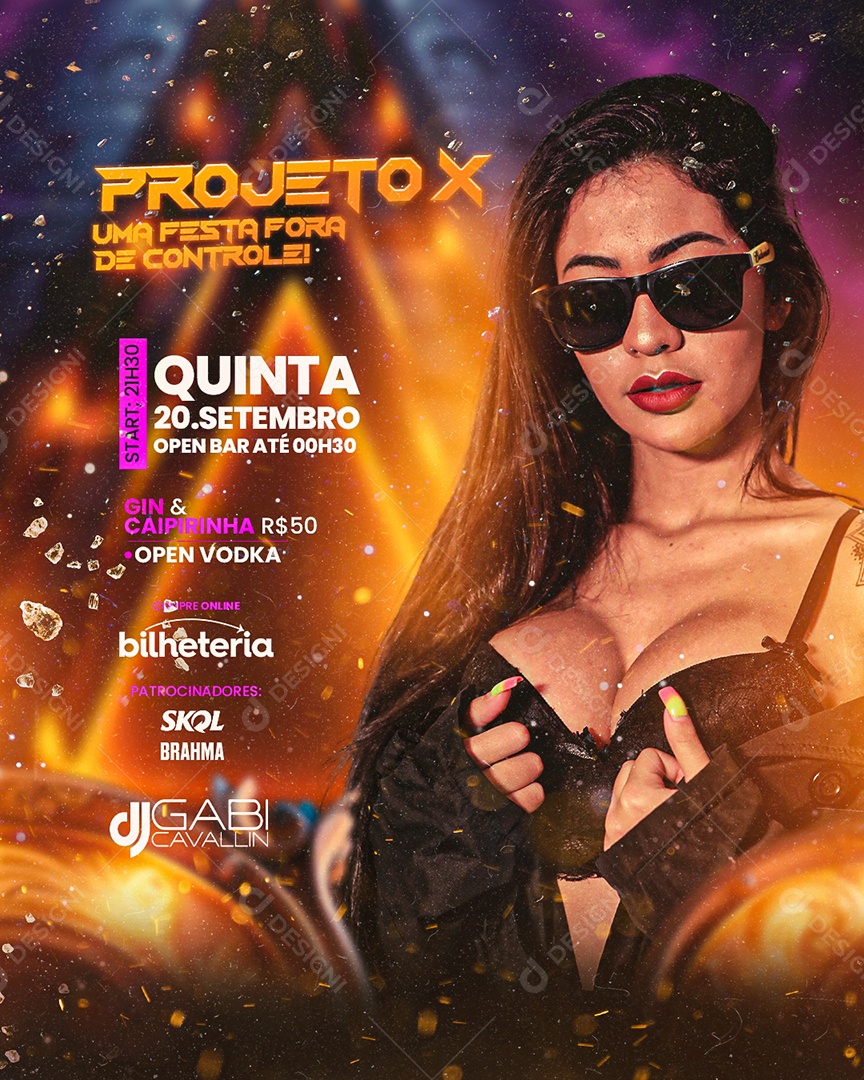 Flyer Projeto X DJ Gabi Calvallin Social Media PSD Editável