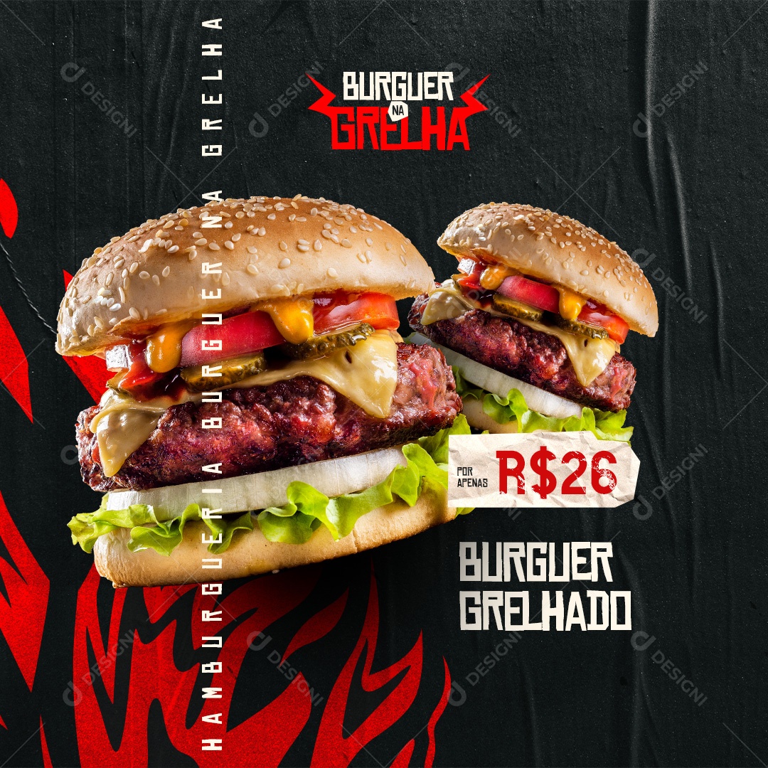 Hamburgueria Burguer na Grelha Social Media PSD Editável