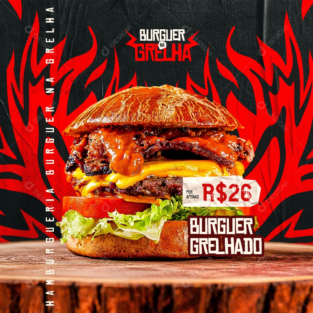 Social Media Hamburgueria Burguer na Grelha PSD Editável