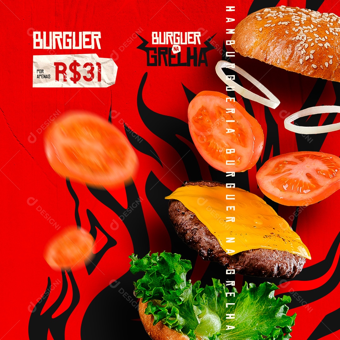 Hamburger Burger on the Grid Social Media Editable PSD