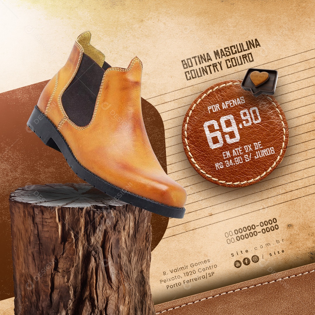 Moda Country Botina Masculina Country Couro Loja Social Media PSD Editável
