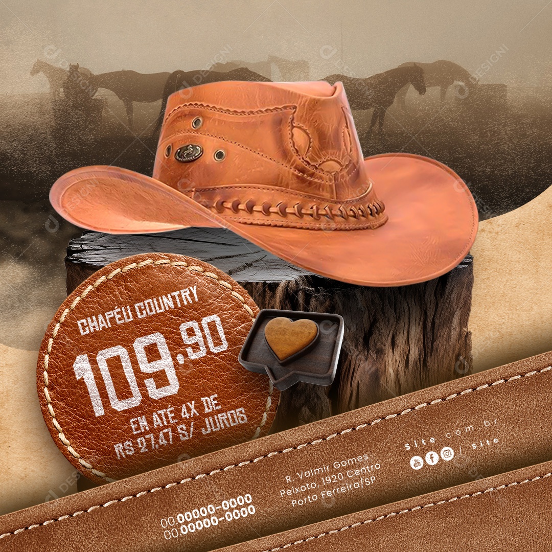 Moda Country Chapéu Country Loja Social Media PSD Editável