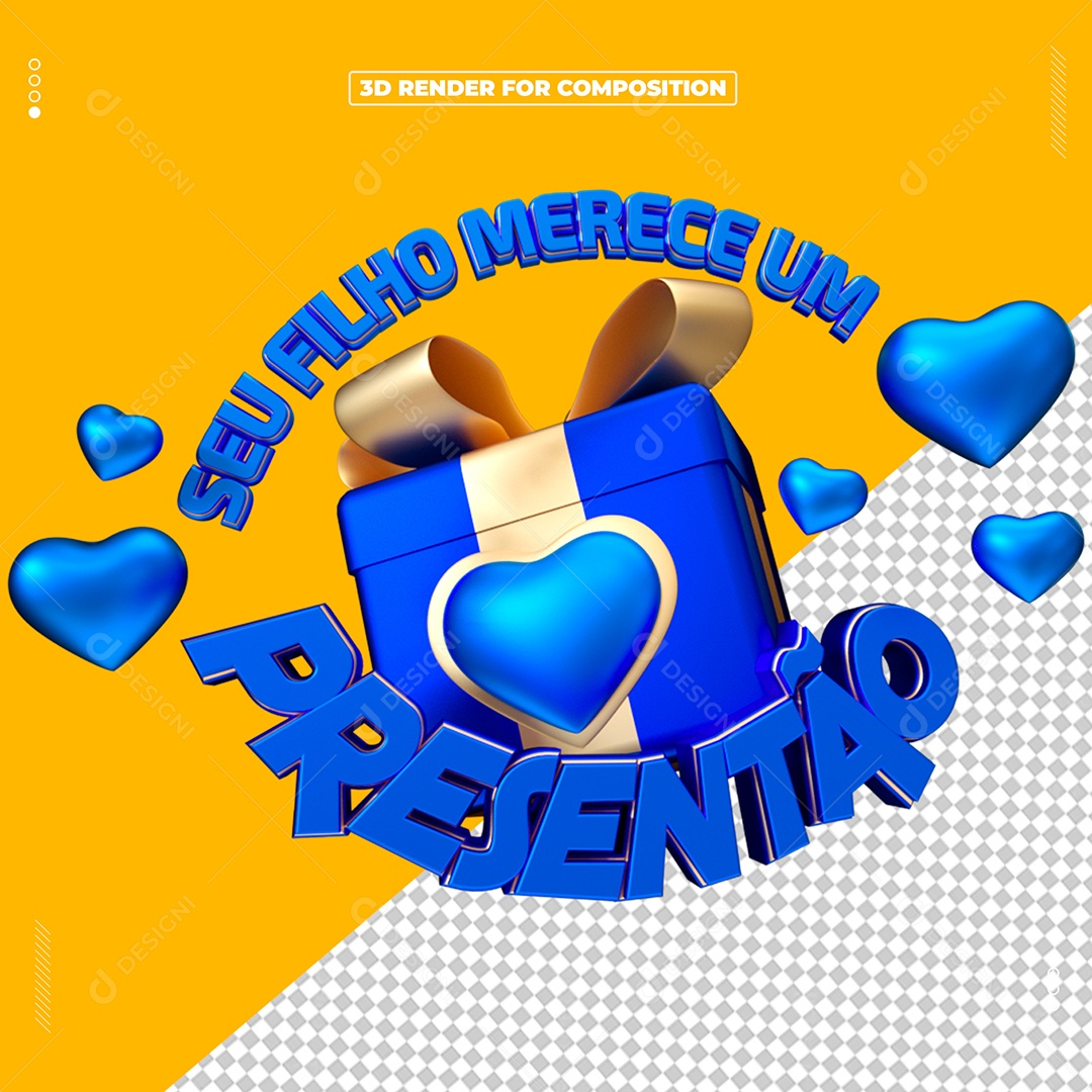Seu Filho Merece um Presentão Selo 3D Azul para Composição PSD