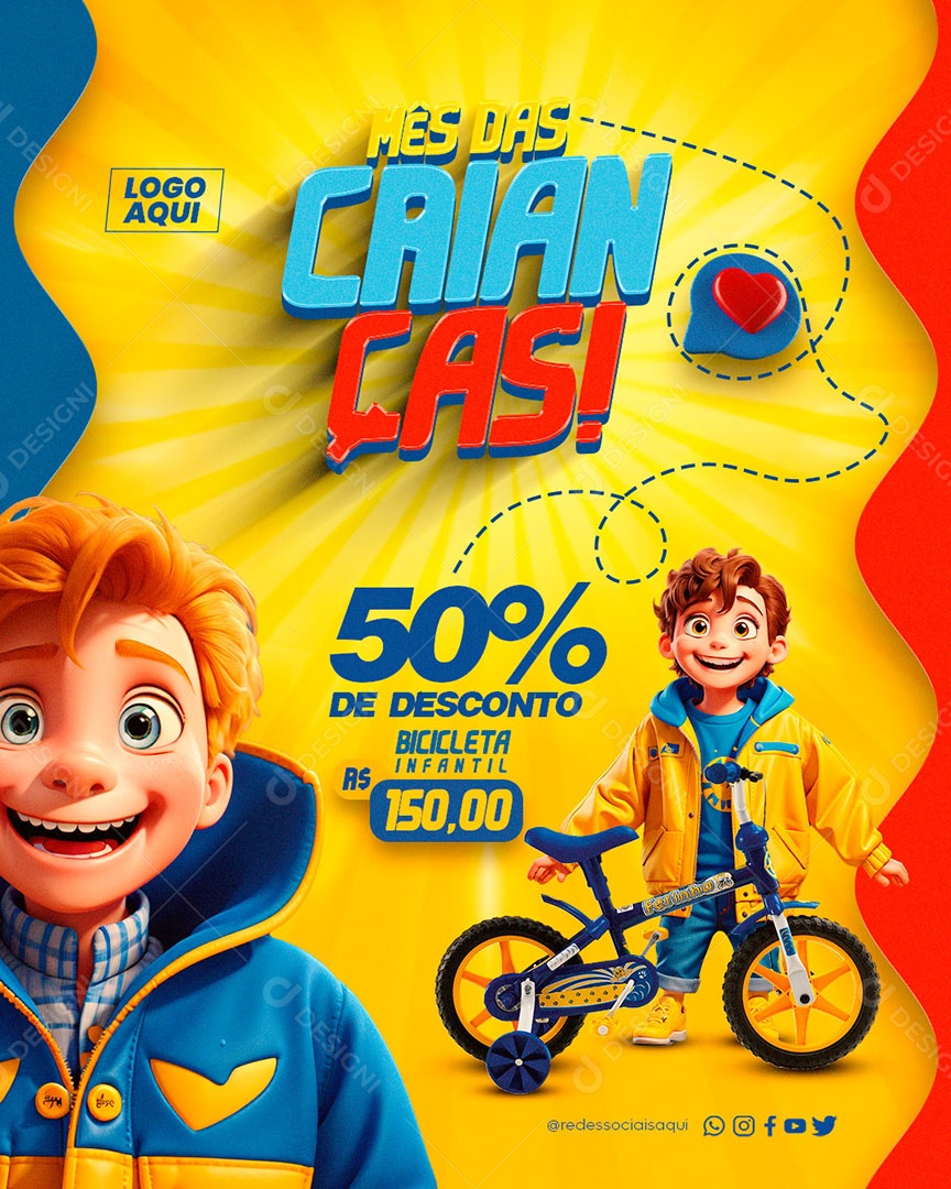 Social Media Feed Mês Das Crianças 50% De Desconto PSD Editável